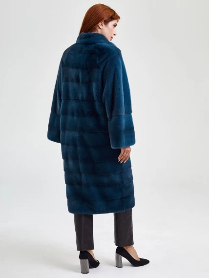 Пальто из меха норки женское 18А182(ав), синее, размер 44, артикул 33070-2