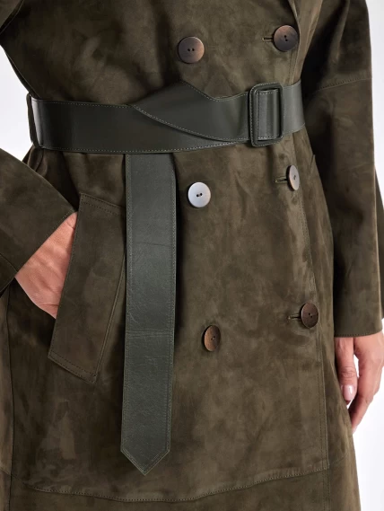 Замшевое двубортное женское пальто френч премиум класса 3070з, хаки, размер 44, артикул 63380-2