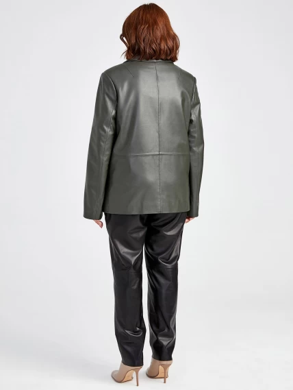 Кожаный женский пиджак премиум класса 3016, оливковый, размер 54, артикул 91581-4