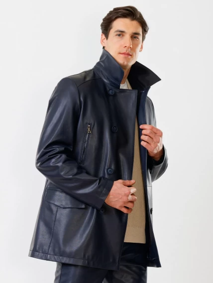 Кожаный комплект мужской: Куртка 538 + Брюки 01, синий, размер 48, артикул 140140-3