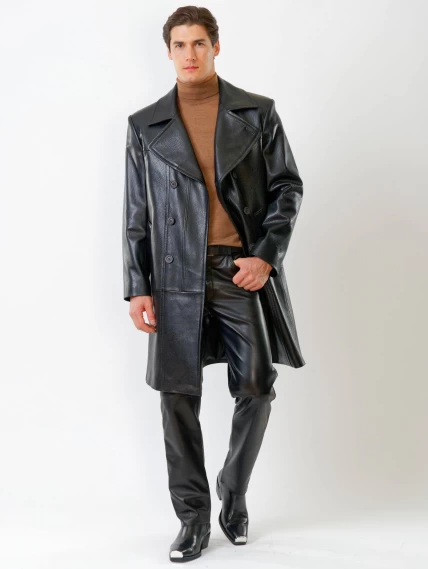 Двубортный мужской кожаный плащ премиум класса Чикаго, черный, размер 52, артикул 21121-3