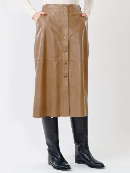 Длинная кожаная юбка из натуральной кожи 08, серо-коричневая, размер 44, артикул 85310-3