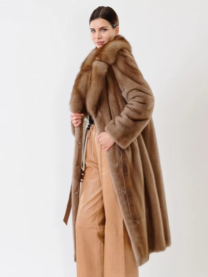 Пальто из меха норки с соболем женское 19009(ав), пастельное, размер 52, артикул 32680-2