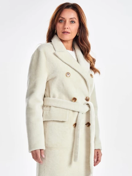 Длинное двубортное женское пальто из меховой овчины премиум класса 2047, белое, размер 48, артикул 63280-5