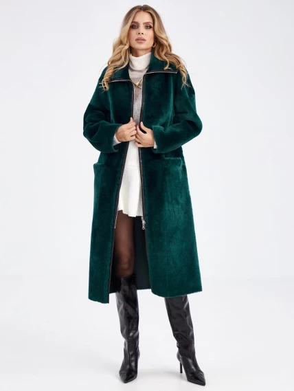 Двустороннее пальто из меховой овчины для женщин премиум класса 2015н, зеленое, размер 44, артикул 63880-0