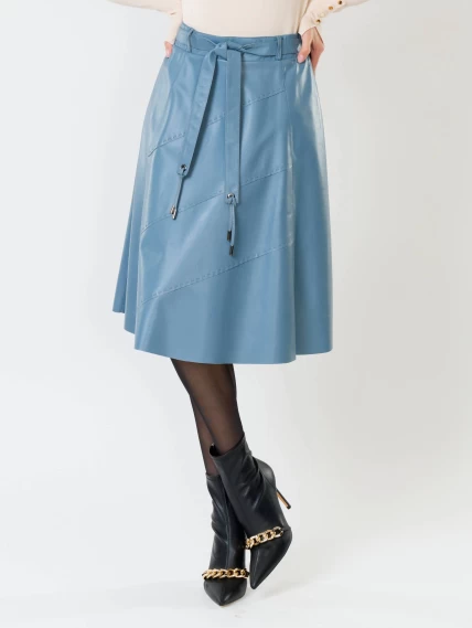 Кожаная расклешенная юбка из натуральной кожи 01рс, голубая, размер 46, артикул 85360-4