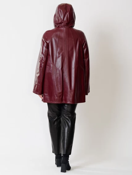 Кожаная женская куртка оверсайз с капюшоном 383, бордовая, размер 50, артикул 91300-4