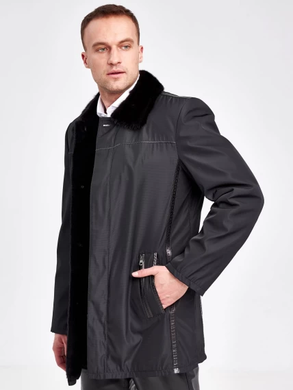 Текстильная зимняя мужская куртка с воротником меха норки 5796, черная, размер 46, артикул 40880-4