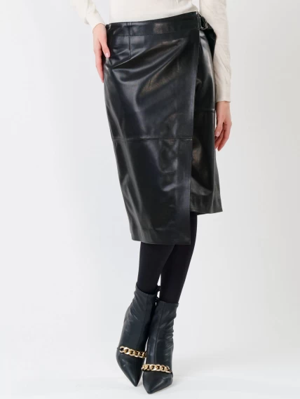 Кожаная юбка миди из натуральной кожи 07, черная, размер 44, артикул 85301-4