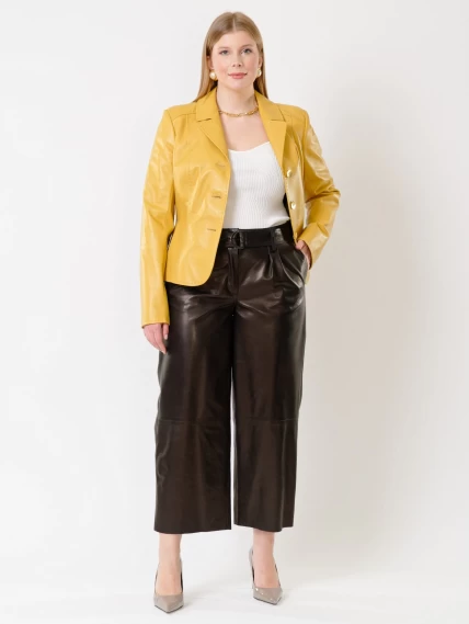 Кожаный костюм женский: Пиджак 316рс + Брюки 05, желтый/черный, размер 44, артикул 111151-0
