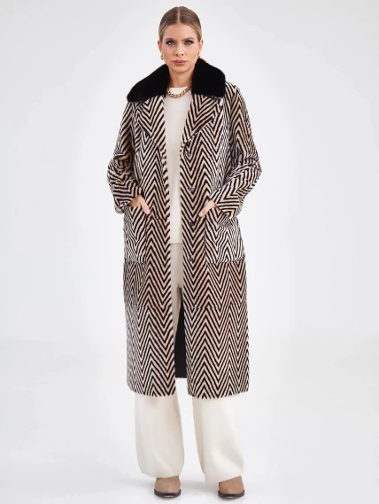 Двустороннее женское пальто с воротником из меха норки премиум класса 2003, бежевое, размер 48, артикул 25490-2