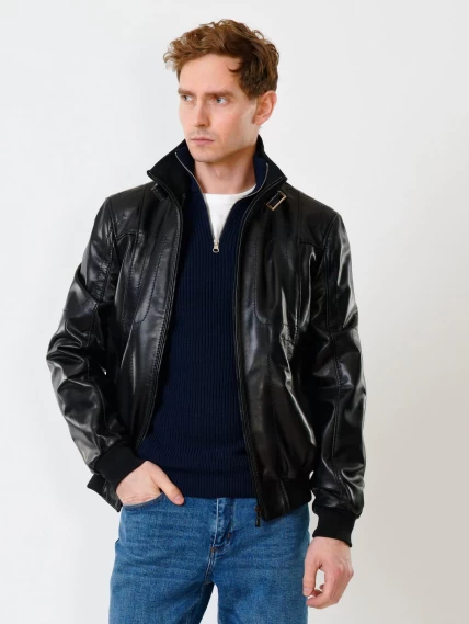 Кожаная куртка бомбер мужская премиум класса 521, черная, размер 48, артикул 28551-3