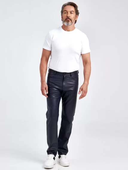 Мужские брюки из натуральной кожи премиум класса 01, синие, размер 48, артикул 120021-2