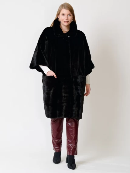 Зимний комплект женский: Пальто из меха норки 402 + Брюки 02, черный/бордовый, размер 48, артикул 111268-1