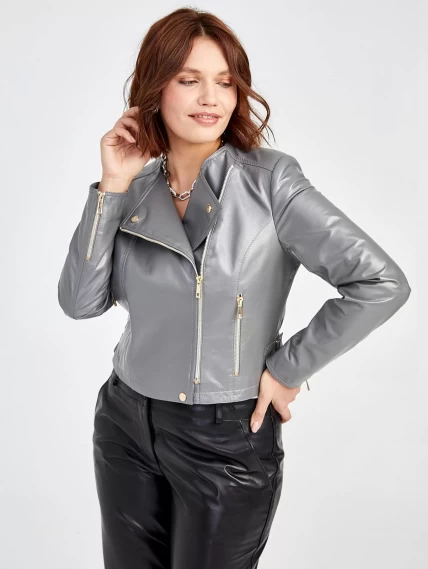 Кожаная женская куртка косуха 389, серая, размер 42, артикул 91550-2
