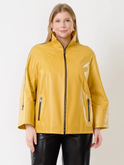 Кожаная женская куртка оверсайз 385, желтая, размер 50, артикул 91331-6