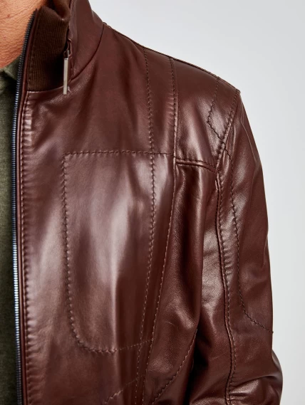 Кожаная куртка бомбер мужская премиум класса 521, коньячная, размер 48, артикул 28630-4