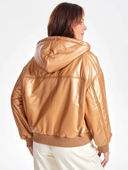 Женская утепленная куртка бомбер с капюшоном премиум класса 3075, бежевая, размер 44, артикул 25550-2