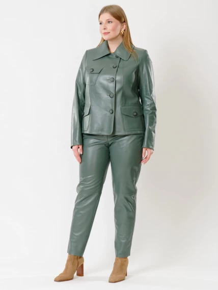 Кожаная куртка пиджак женская 302, оливковый, размер 48, артикул 91181-3