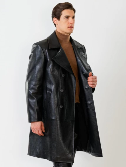 Двубортный мужской кожаный плащ премиум класса Чикаго, черный, размер 52, артикул 21121-5
