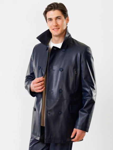 Кожаный комплект мужской: Куртка 538 + Брюки 01, синий, размер 48, артикул 140140-5