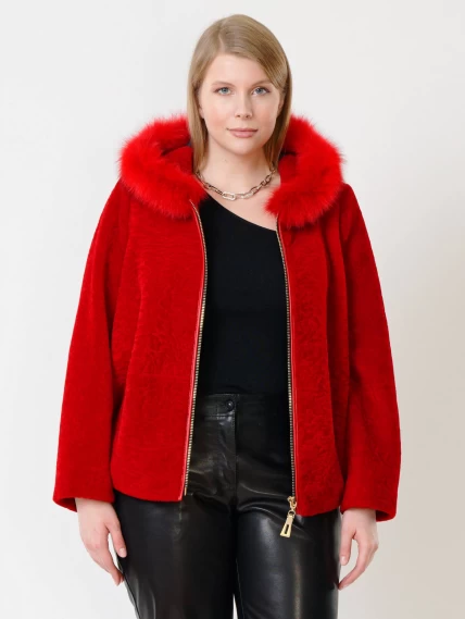 Демисезонный комплект женский: Куртка из астрагана 48мех + Брюки 03, красный/черный, размер 46, артикул 111289-1