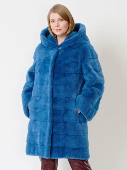 Зимний комплект женский: Пальто из меха норки 245к + Брюки 02, голубой/бордовый, размер 52, артикул 111313-1