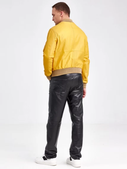 Кожаная куртка бомбер мужская 1119, желтая, размер48, артикул 29520-2