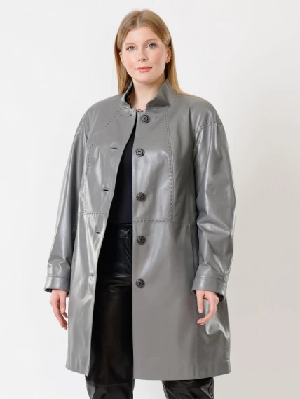 Кожаное пальто женское 378, серое, размер 50, артикул 91262-1
