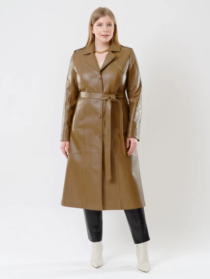 Классический кожаный женский плащ с поясом 3010, серо-коричневый, размер 46, артикул 91470-5