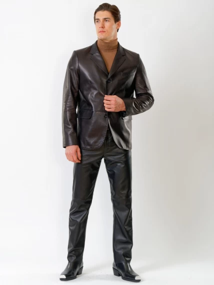 Кожаный костюм мужской: Пиджак 543 + Брюки 01, черный, размер 48, артикул 140160-0