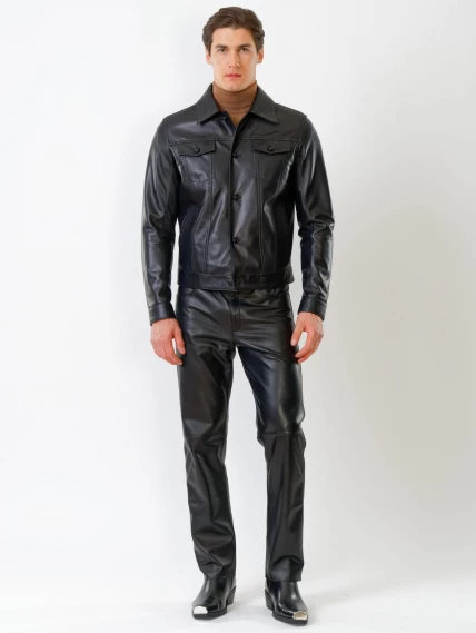 Кожаный комплект мужской: Куртка 550 + Брюки 01, черный, размер 48, артикул 140190-6