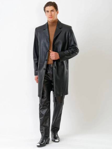 Мужской удлиненный кожаный пиджак премиум класса 22/1, черный, размер 56, артикул 29581-3