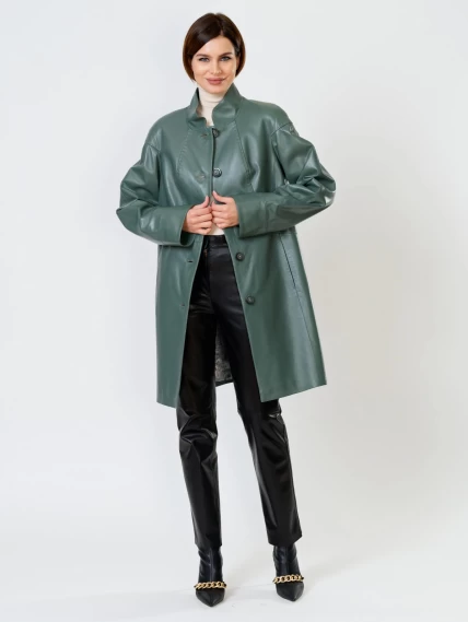 Кожаный комплект женский: Куртка 378 + Брюки 03, оливковый/черный, размер 46, артикул 111158-0