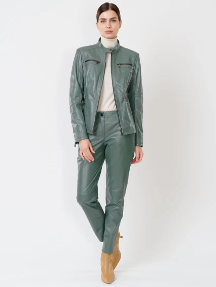 Кожаный комплект женский: Куртка 301 + Брюки 03, оливковый, размер 44, артикул 111166-0