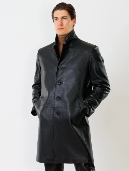 Мужской удлиненный кожаный пиджак премиум класса 22/1, черный, размер 56, артикул 29581-2