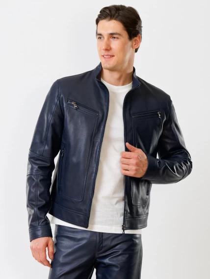 Кожаная куртка мужская 507, синяя, размер 52, артикул 28600-0