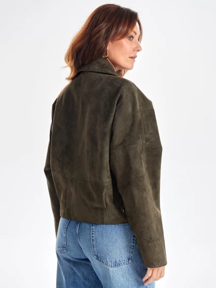 Замшевая короткая куртка косуха для женщин премиум класса 3051з, хаки, размер 44, артикул 23420-7