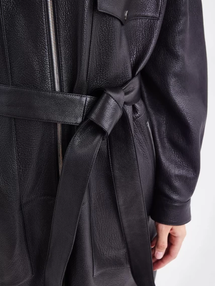 Женский кожаный плащ на молнии премиум класса 3039, черный, размер 52, артикул 91921-4