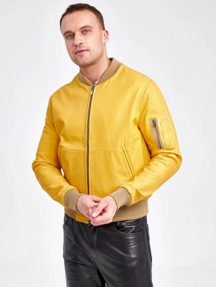 Кожаная куртка бомбер мужская 1119, желтая, размер48, артикул 29520-0