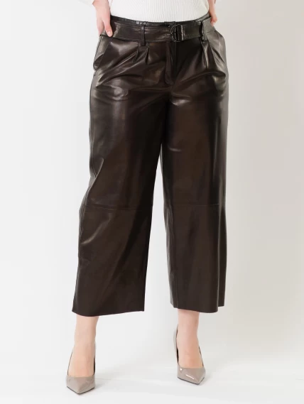 Кожаные укороченные женские брюки из натуральной кожи 05, черные, размер 42, артикул 85402-3