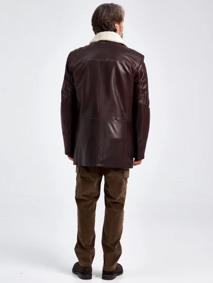 Зимняя мужская кожаная куртка на подкладке из овчины 5449, коричневая, размер 58, артикул 40620-2