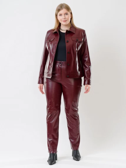 Кожаный комплект женский: Куртка 3008 + Брюки 02, бордовый, размер 48, артикул 111223-5