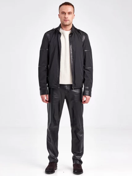 Текстильная мужская куртка бомбер с кожаными отделками 07210, черная, размер 50, артикул 40930-1