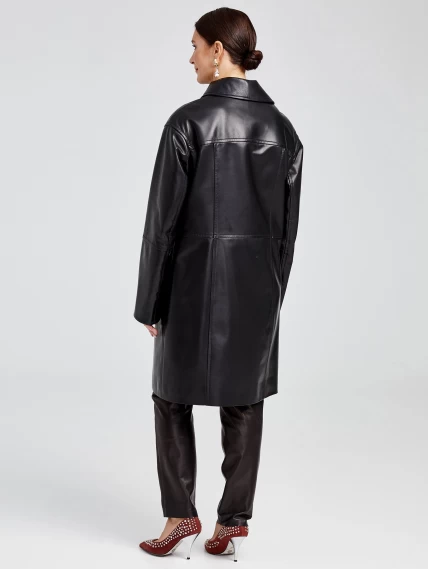 Кожаное женское пальто косуха оверсайз премиум класса 3015, черное, размер 50, артикул 25630-4
