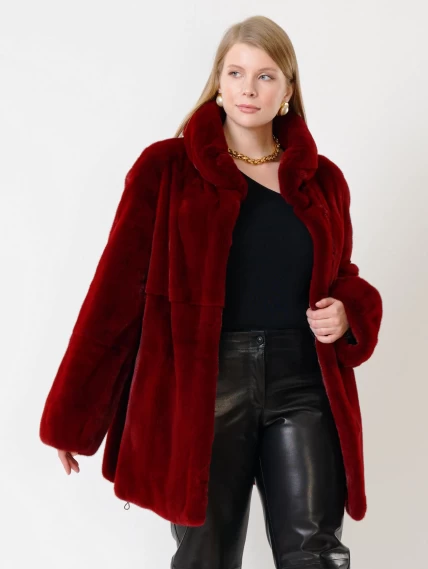 Куртка из меха норки женская 217(в), бордовая, размер 52, артикул 31790-0