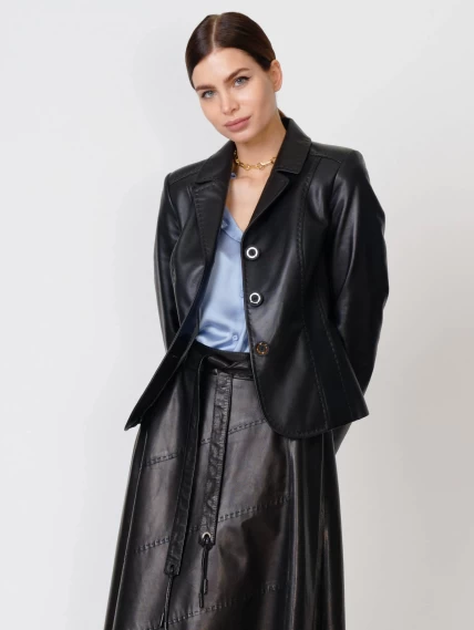 Кожаный женский пиджак 316рс, черный, размер 46, артикул 91062-2