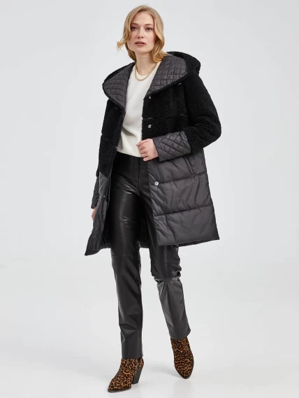 Демисезонный комплект женский: Пальто комбинированное 807 + Брюки 02, черный, размер 42, артикул 111228-0
