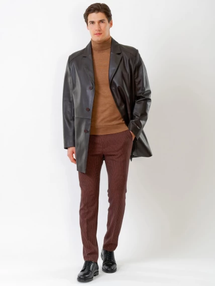 Кожаный пиджак удлиненный премиум класса для мужчин 541, коричневый, размер 48, артикул 29530-3