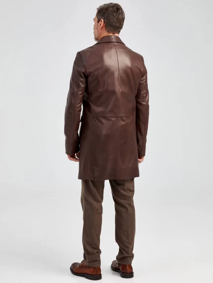 Удлиненный кожаный мужской пиджак премиум класса 539, коричневый, размер 48, артикул 29542-4
